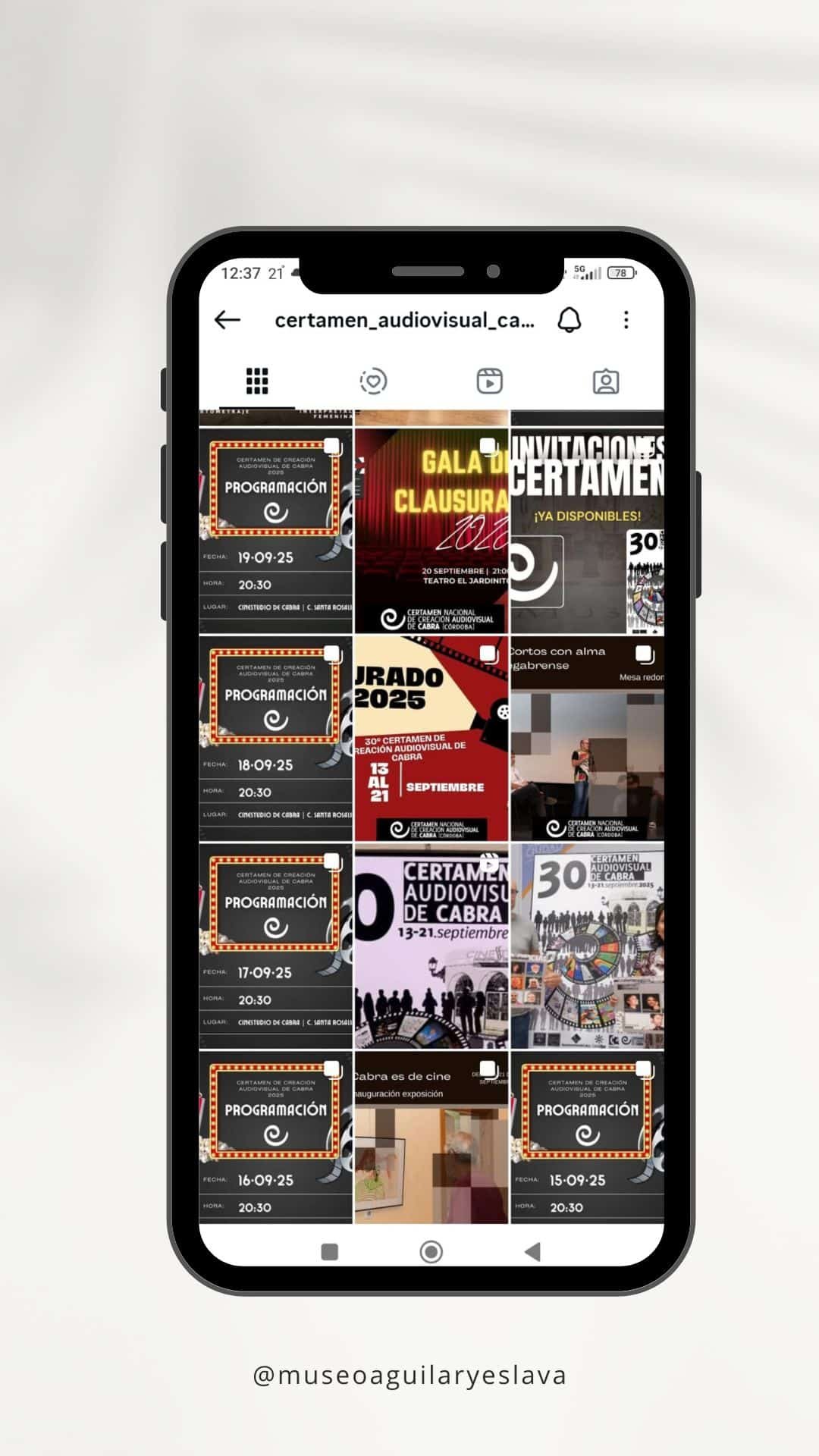 Gestión de redes sociaeles del Museo Aguilar y Eslava REdes sociales certamen de creación audiovisual Cabra